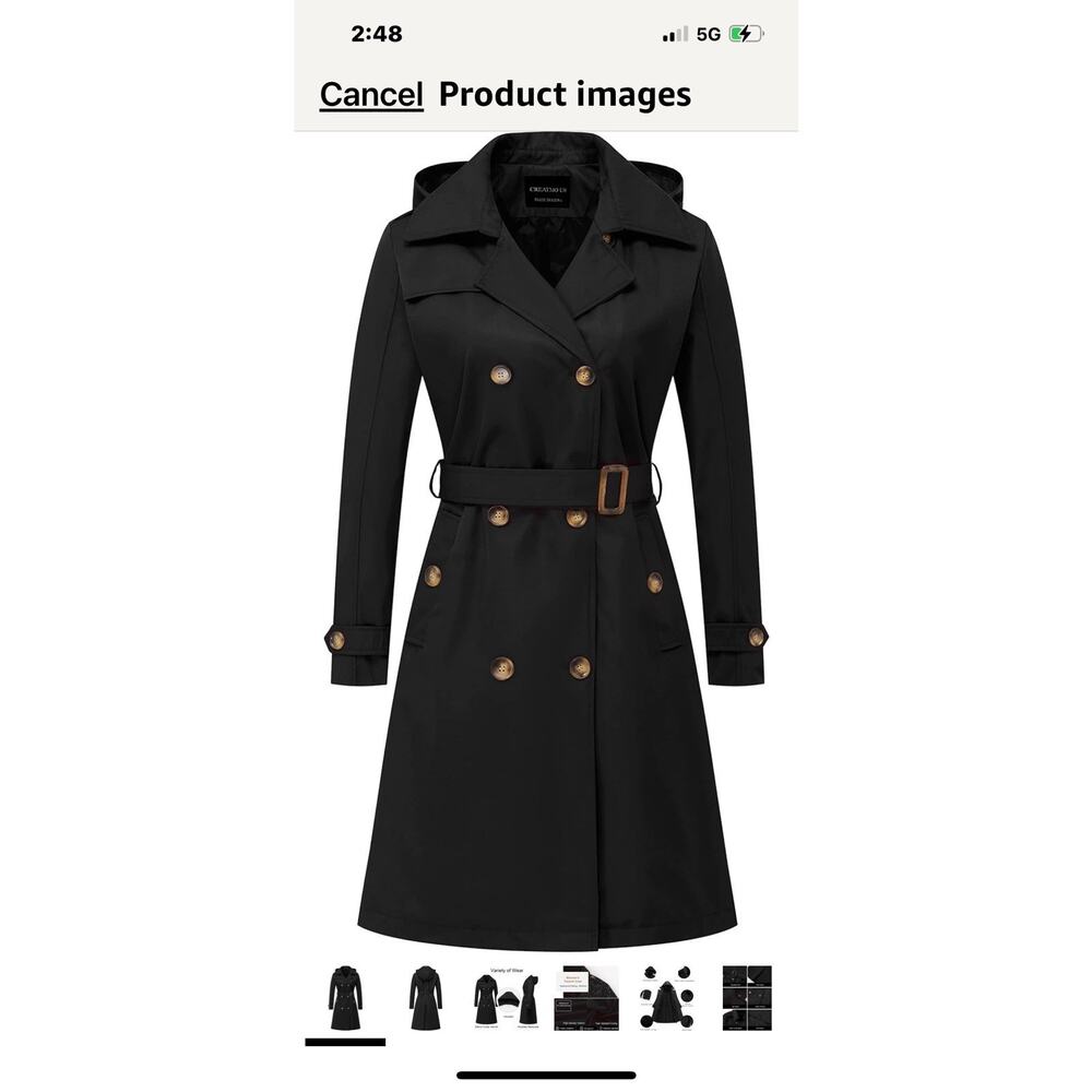CREATMO US Women's Long Trench Coat Double-Breasted Classic Lapel Overcoat Belte
